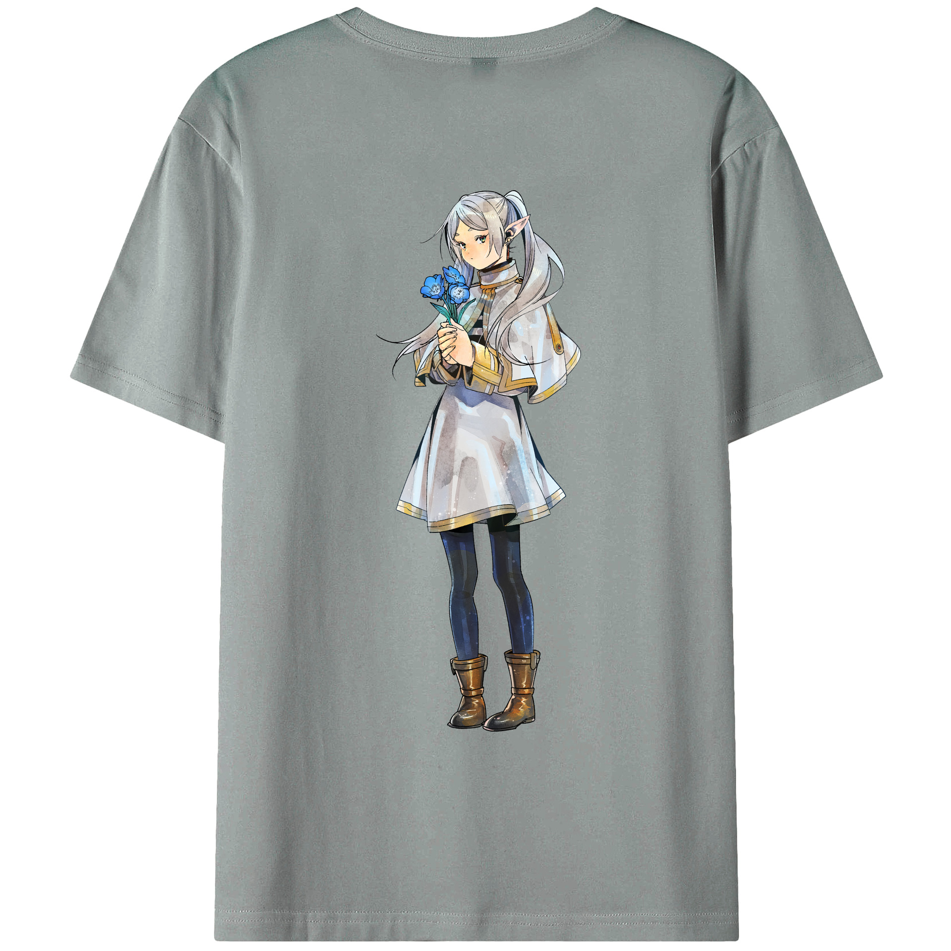 （画像用） 葬送のフリーレン Frieren 綿100％ メンズ半袖Tシャツ（バックプリント） 通気性